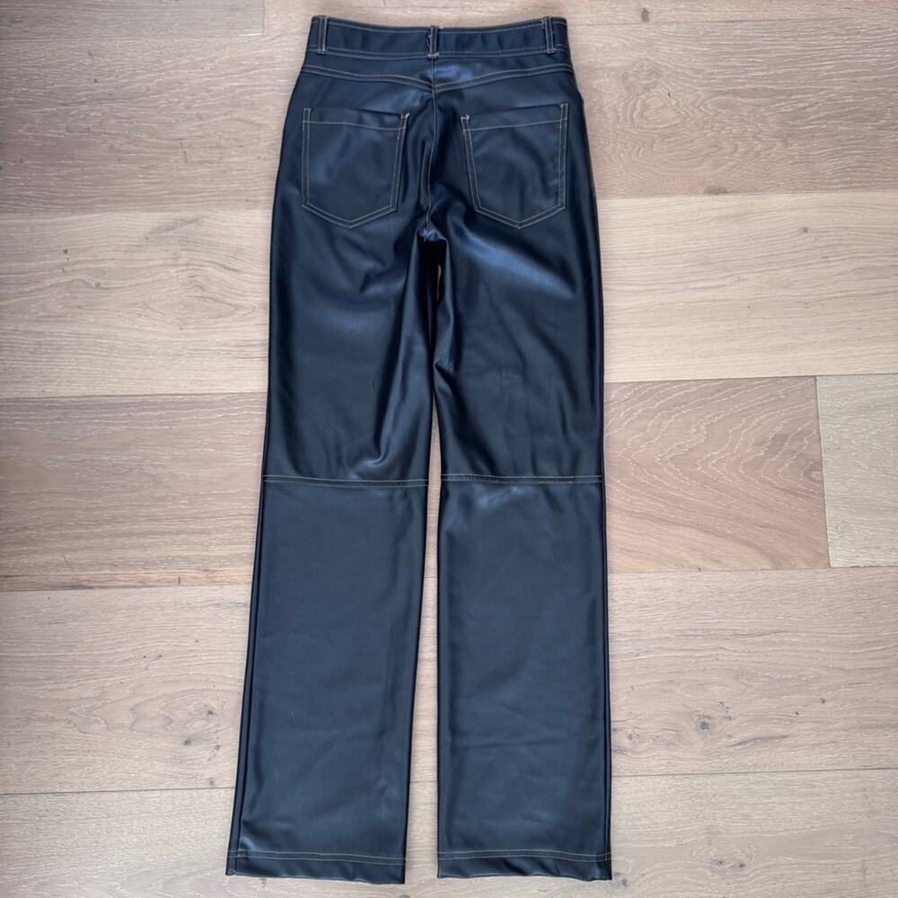 Zara Black Faux Leather Straight Leg Contrast Stitch Pants size XS - Picture 16 of 16
